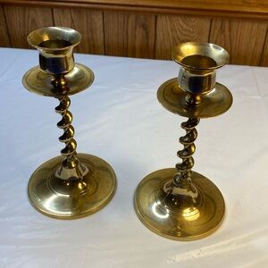 Vintage Brass Twisted Stem Candlestick Holders